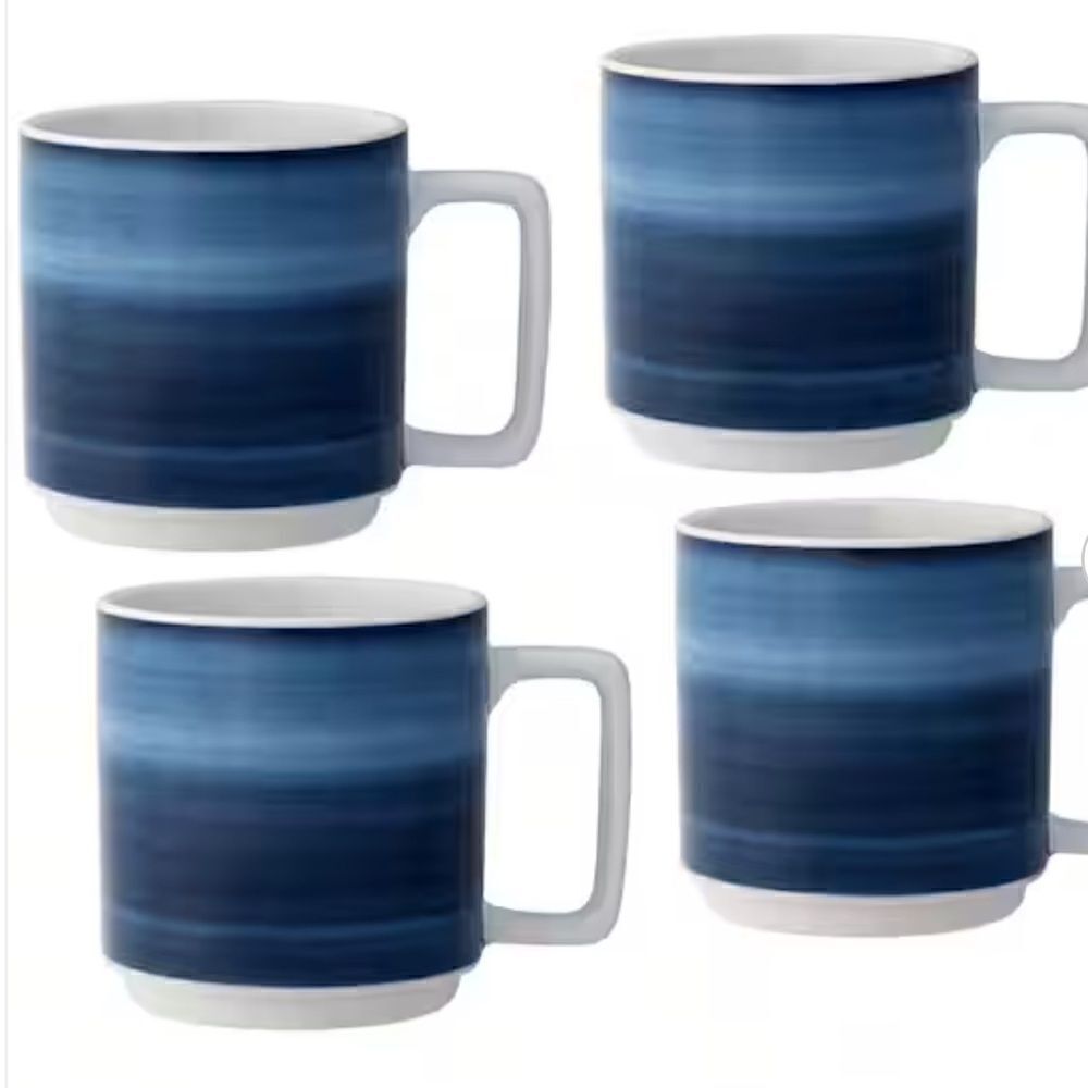 NWT Noritake ColorStax Ombre Indigo 16 fl. oz. Blue Porcelain Mugs (Set of 4